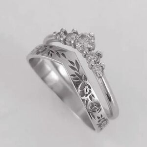 New 2pcs/set Elegant Women's Simple Wedding Ring Set, T1B1E